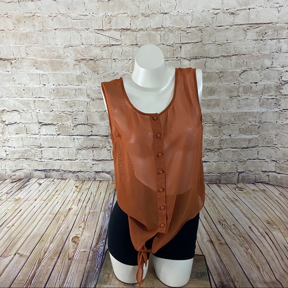 edge Tops - Edge orange chiffon sleeveless button down top L